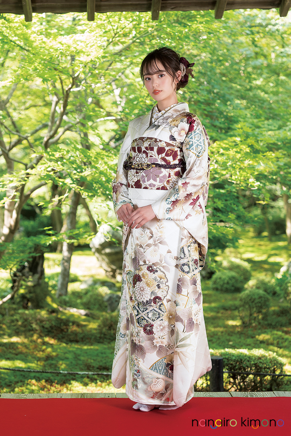 成人式振袖フルセット｜白色・古典花模様 F200｜ナナイロキモノウェブ