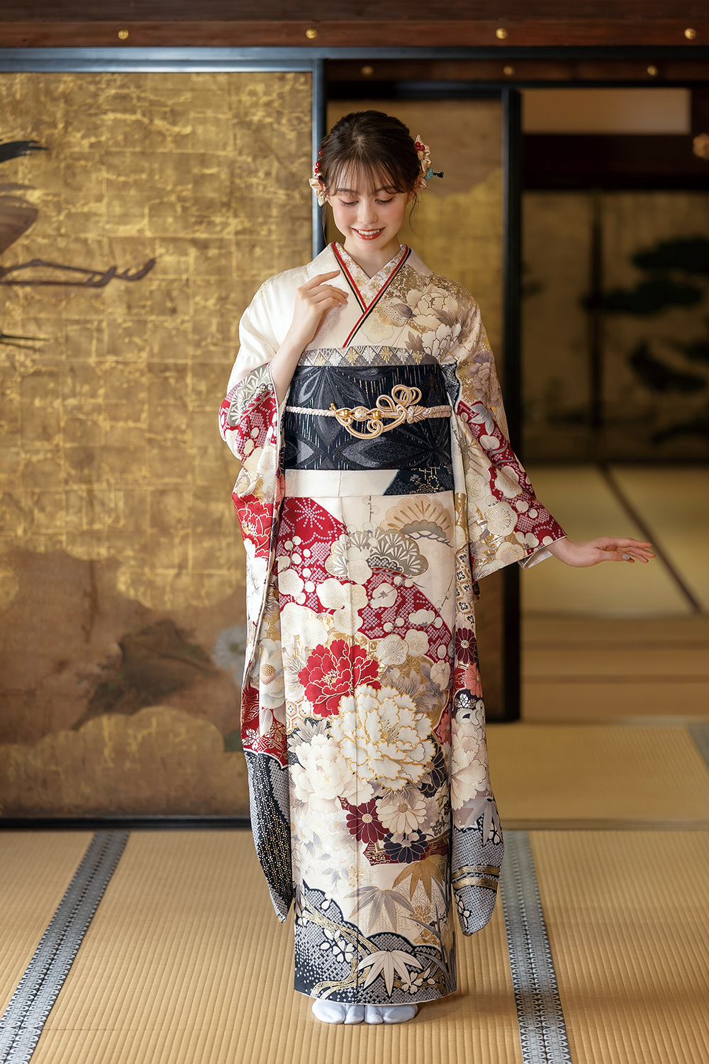 成人式振袖フルセット｜白色・可愛い古典模様 F238｜ナナイロキモノ