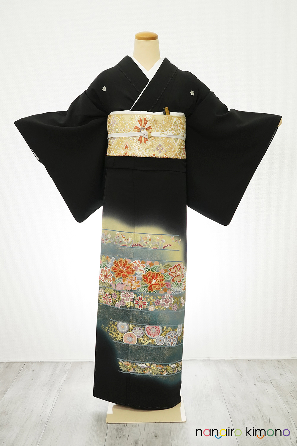 黒留袖フルセット｜花柄金彩 KT012｜ナナイロキモノウェブショップ